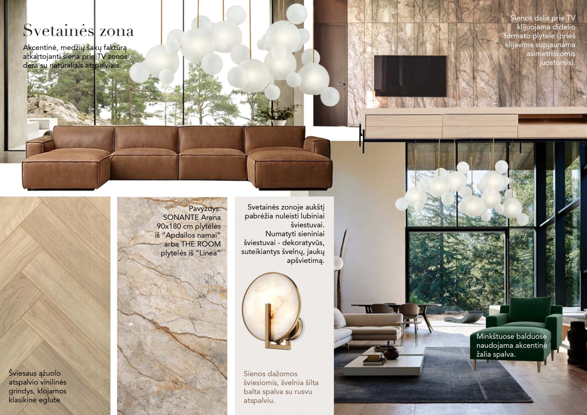 Svetainės stilistinis koliažas